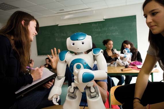 The Aldebaran NAO robot in a high school classroom